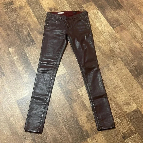 VINTAGE AG Adriano Goldschmied burgundy leather “the legging” super skinny - Picture 1 of 8